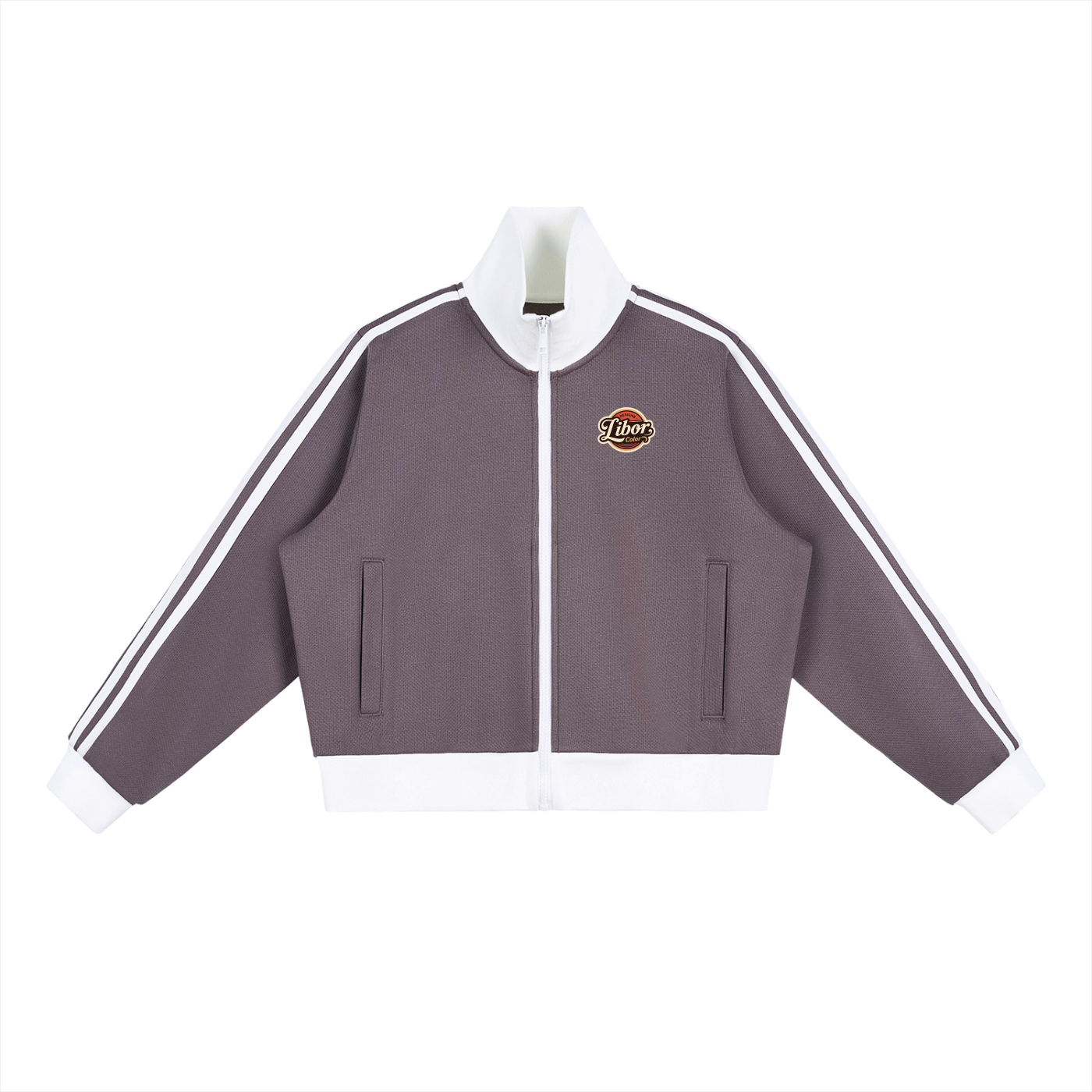Contrast Side Stripe Fleece Cropped Track Jacket