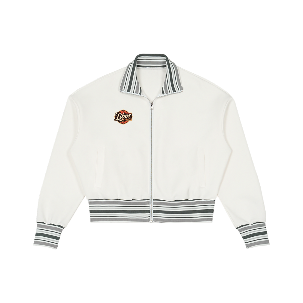 Striped Rib Collar Zip Jacket