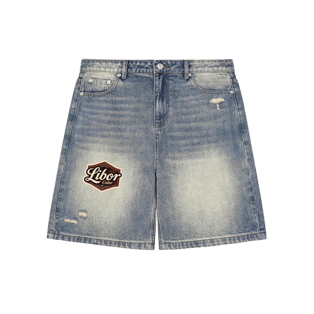 Faded Distressed Baggy Denim Shorts