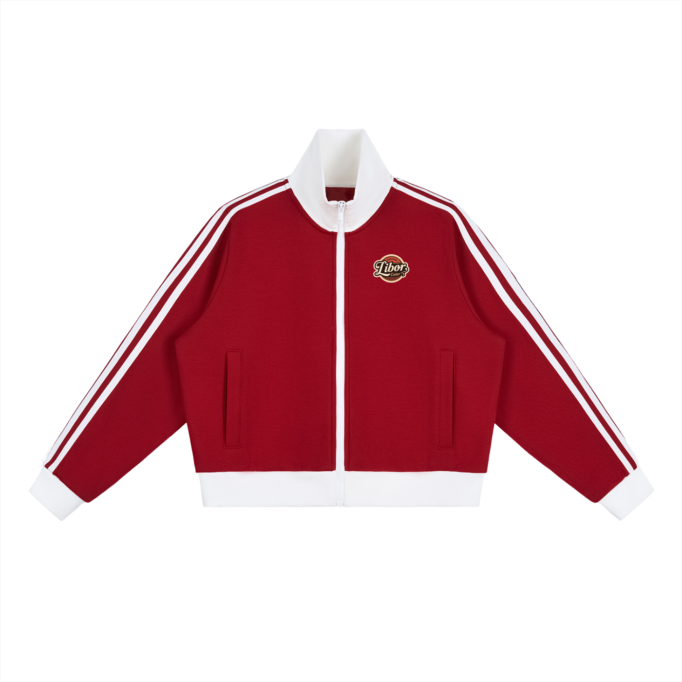 Contrast Side Stripe Fleece Cropped Track Jacket