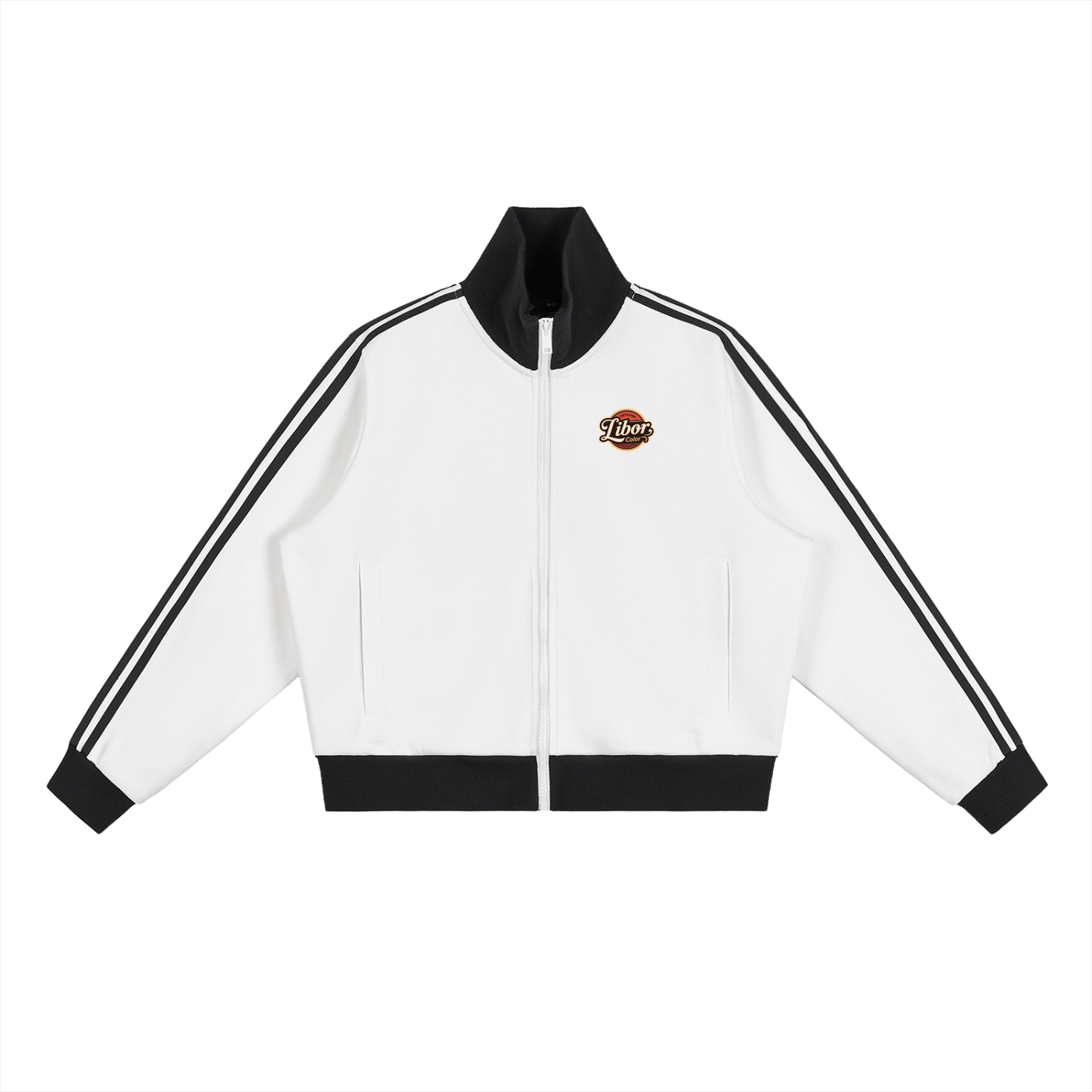Contrast Side Stripe Fleece Cropped Track Jacket